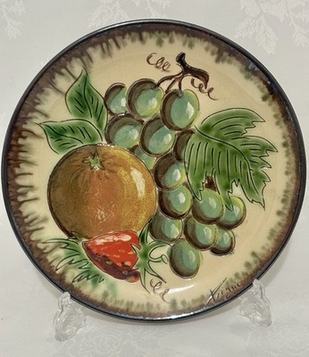 Großer spanischer Terrakotta Slipware Obstteller signiert Puigdemont 9,5'' (4 von 5) 