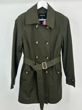 London Fog Short Double Breasted Trench Coat SZ M OLIVE GREEN Women Jacket