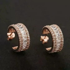 2Ct Baguette Cut Simulated Diamond Hoop Women's Earrings 14K Rose Gold Plated