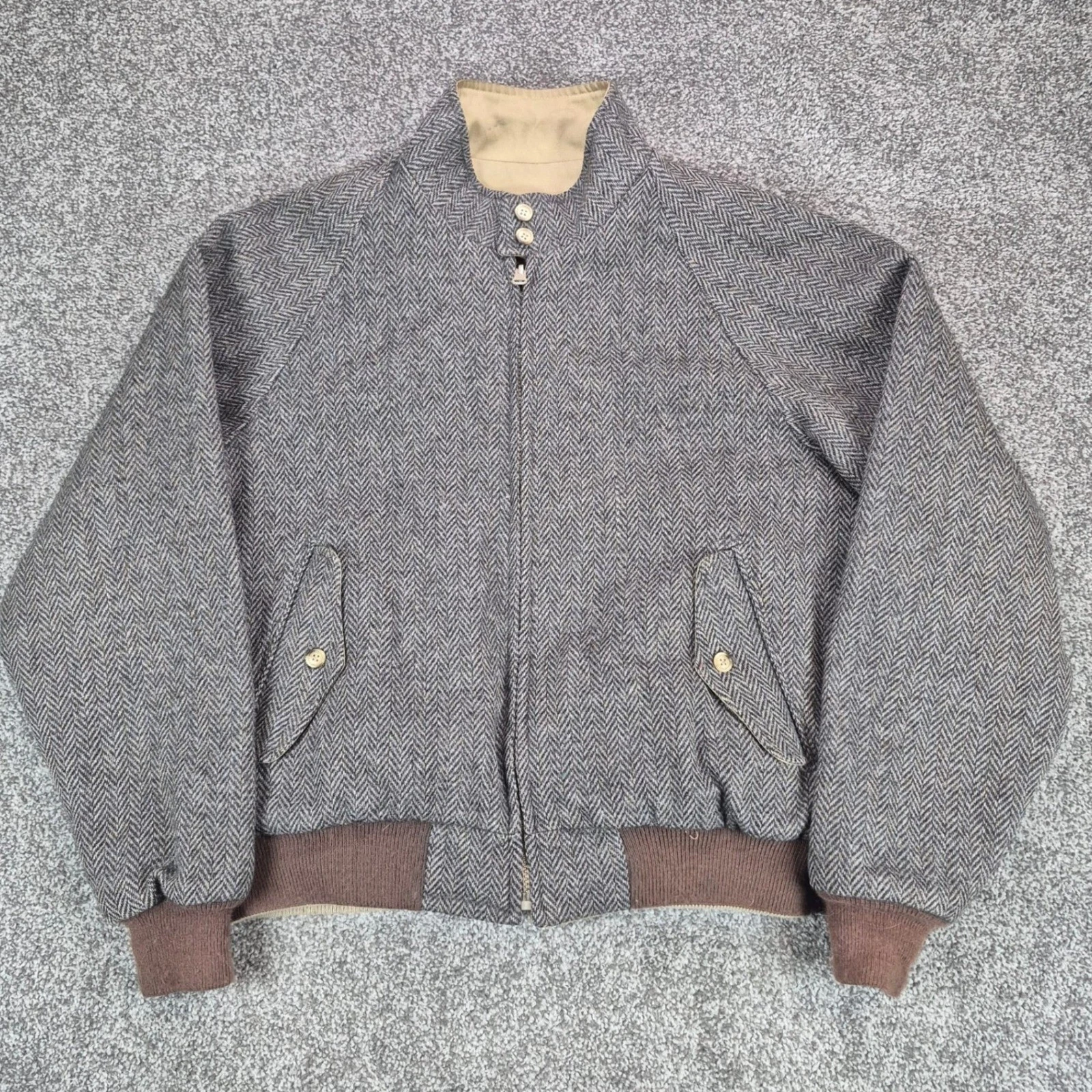 Vintage Lands End Jacket Mens Large Wool Reversible Herringbone Bomber USA Made - product detail image 1