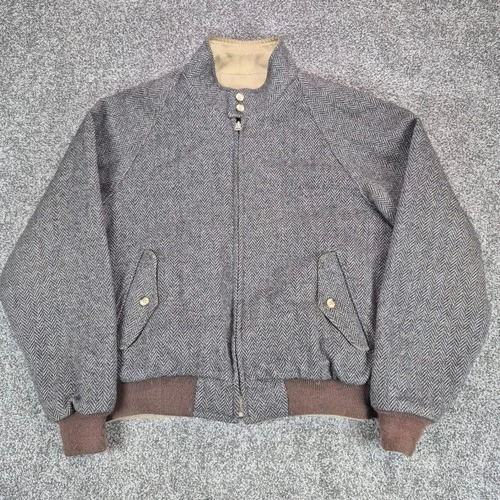 Vintage Lands End Jacket Mens Large Wool Reversible Herringbone Bomber USA Made video thumbnail
