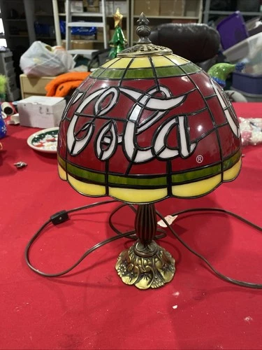 Vintage 15 Inch Coca-Cola Tiffany Style Lamp Plastic Shade Working Condition