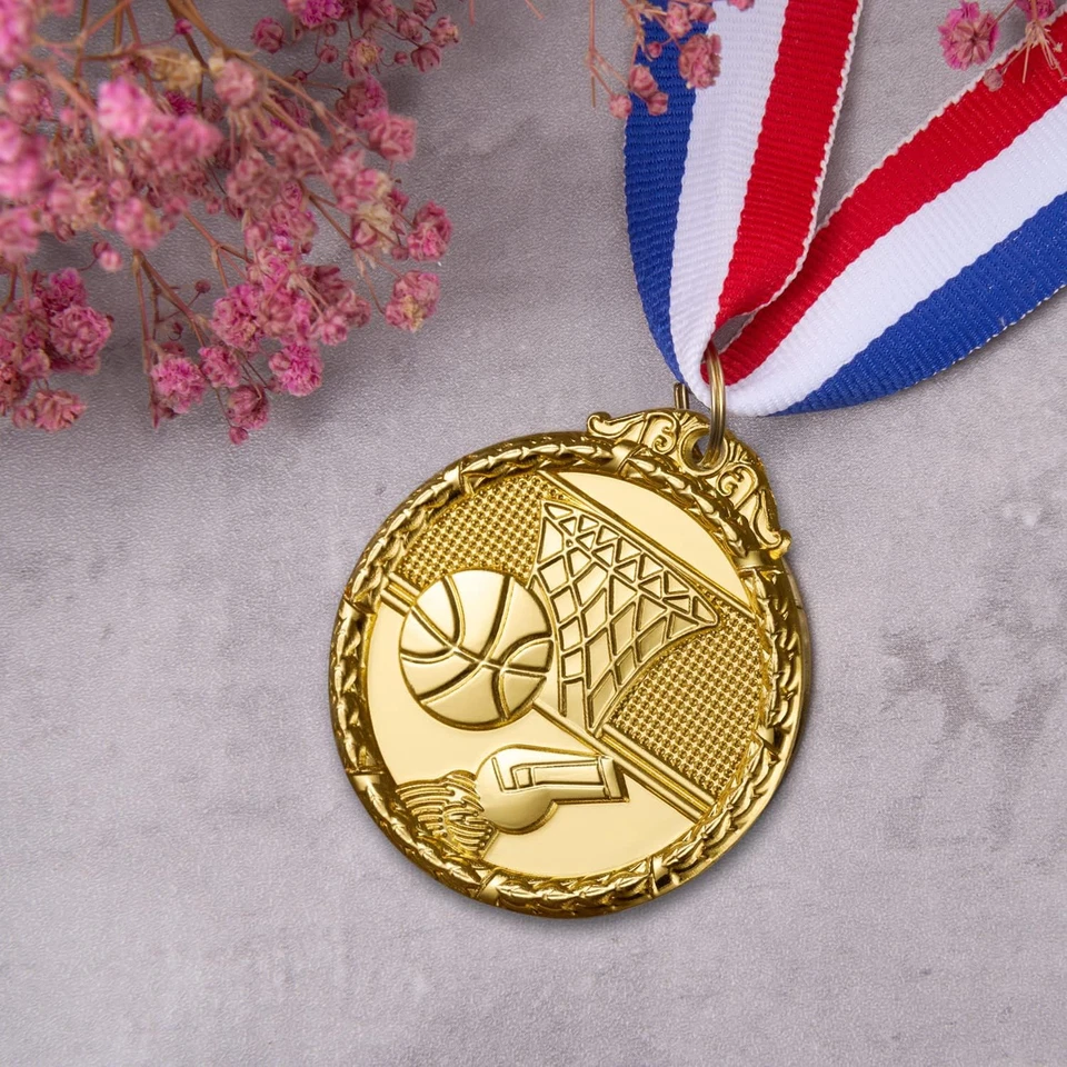 Juego de 12 medallas de baloncesto doradas, medallas de metal para baloncesto deportivo infantil G Foto 3 de 4