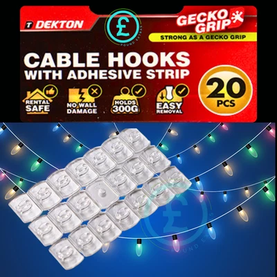 DEKTON FROM POUND EXTRAS Clear Adhesive Cable Hooks 20 Pack Fairy Light Clips Christmas Light Holders