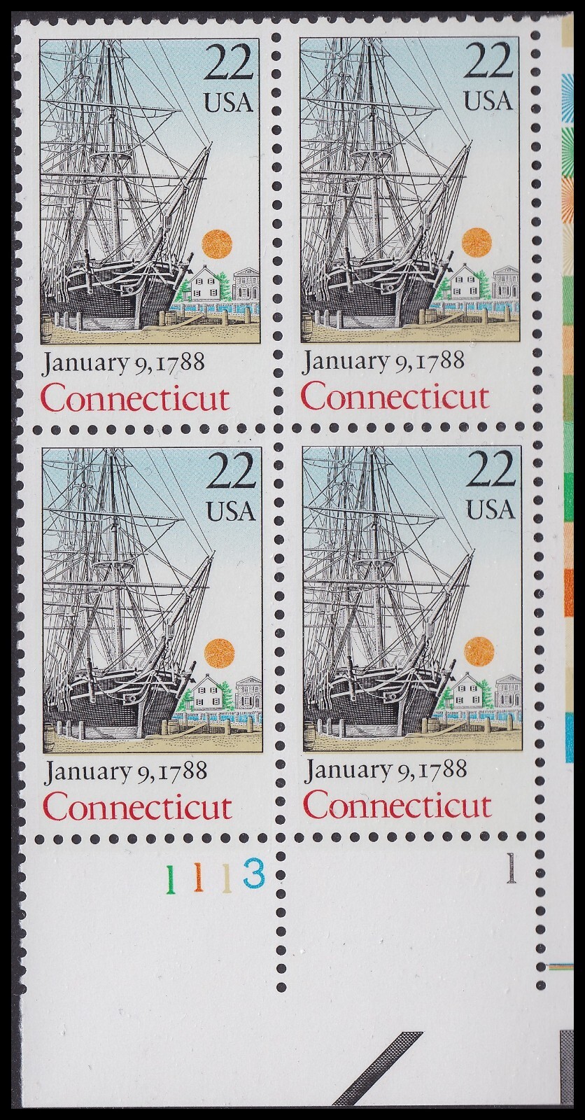 US 2340 Statehood Connecticut 22c plate block LR 11131 (4 stamps) MNH