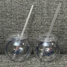 Los Angeles LA Dodgers Round Baseball Cup Clear Stadium Souvenir Set Of 2  4”x4”