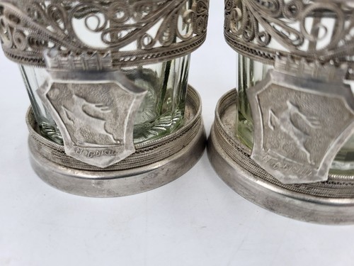 Two Vintage Soviet Tea Glass-Holder PODSTAKANNIK WITH/2 Glass.Сar Logo Volga Gaz - Picture 2 of 7