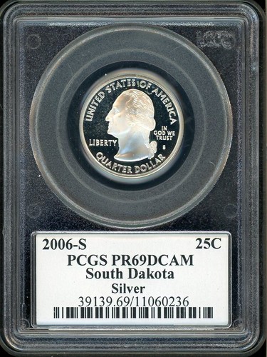 2006-S SILVER SOUTH DAKOTA STATE QUARTER PCGS PR69DCAM FLAG LABEL CERT #11060236 - Picture 2 of 2