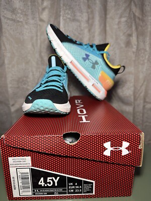 UA GS HOVER PHANTOM RNR SIZE 4.5Y BLUE YELLOW BLACK 