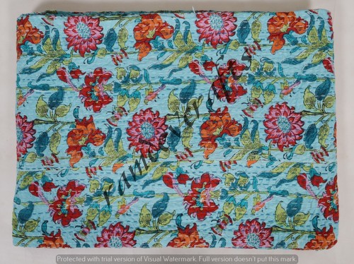 Indian Vintage Handmade Pure Cotton Kantha Quilt-Twin Size Bed Cover Blanket - Picture 8 of 9