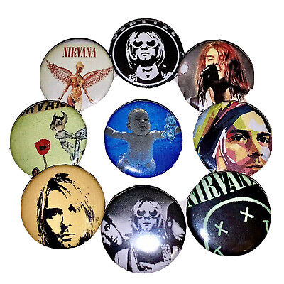 Lot 9 one Inch 1” Buttons Pins Badges NIRVANA KURT COBAIN 90s Seattle Alt Grunge