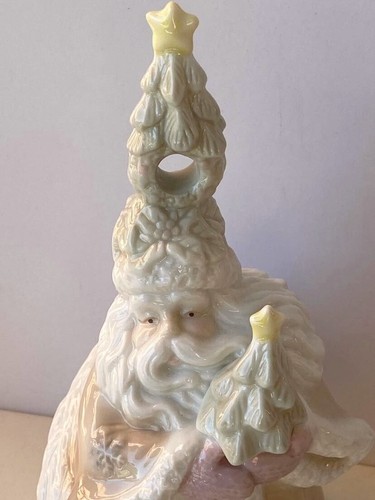 Pastel Santa Christmas Bell, Santa Holding Tree Ceramic - Picture 4 of 12