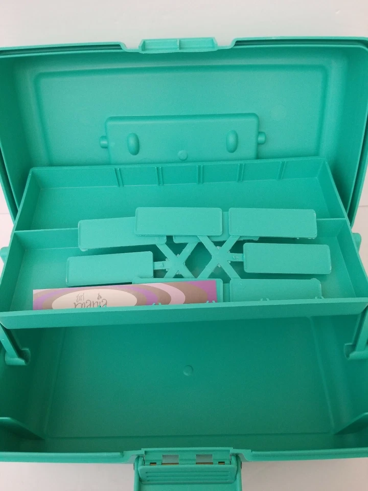 Vintage Beauticontrol Teal Green Makeup Case Tiered With Compartments 13" long - Image 4 of 4