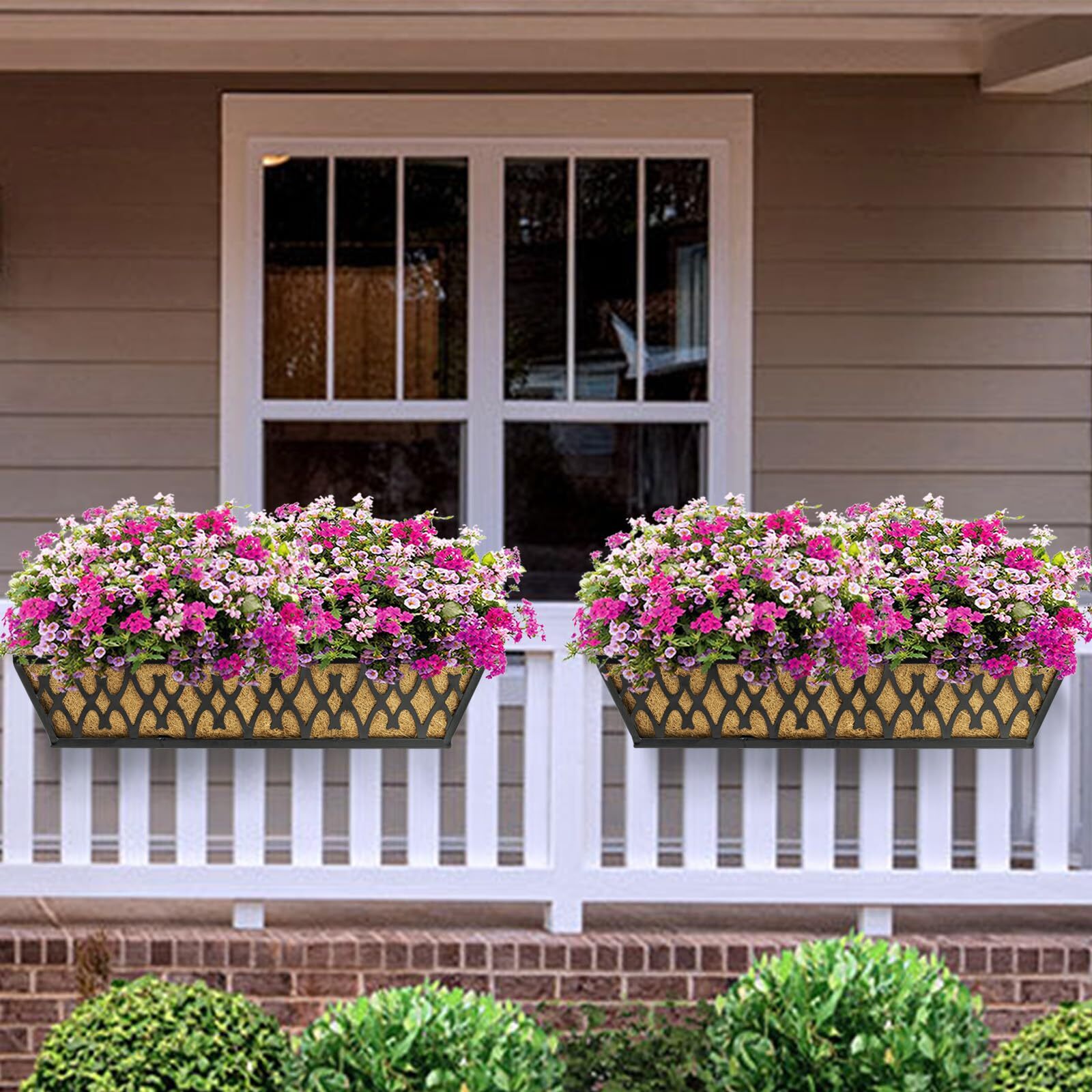 4 Pack 24 Inch Railing Planter Window Boxes Planters with Coconut Liner ...