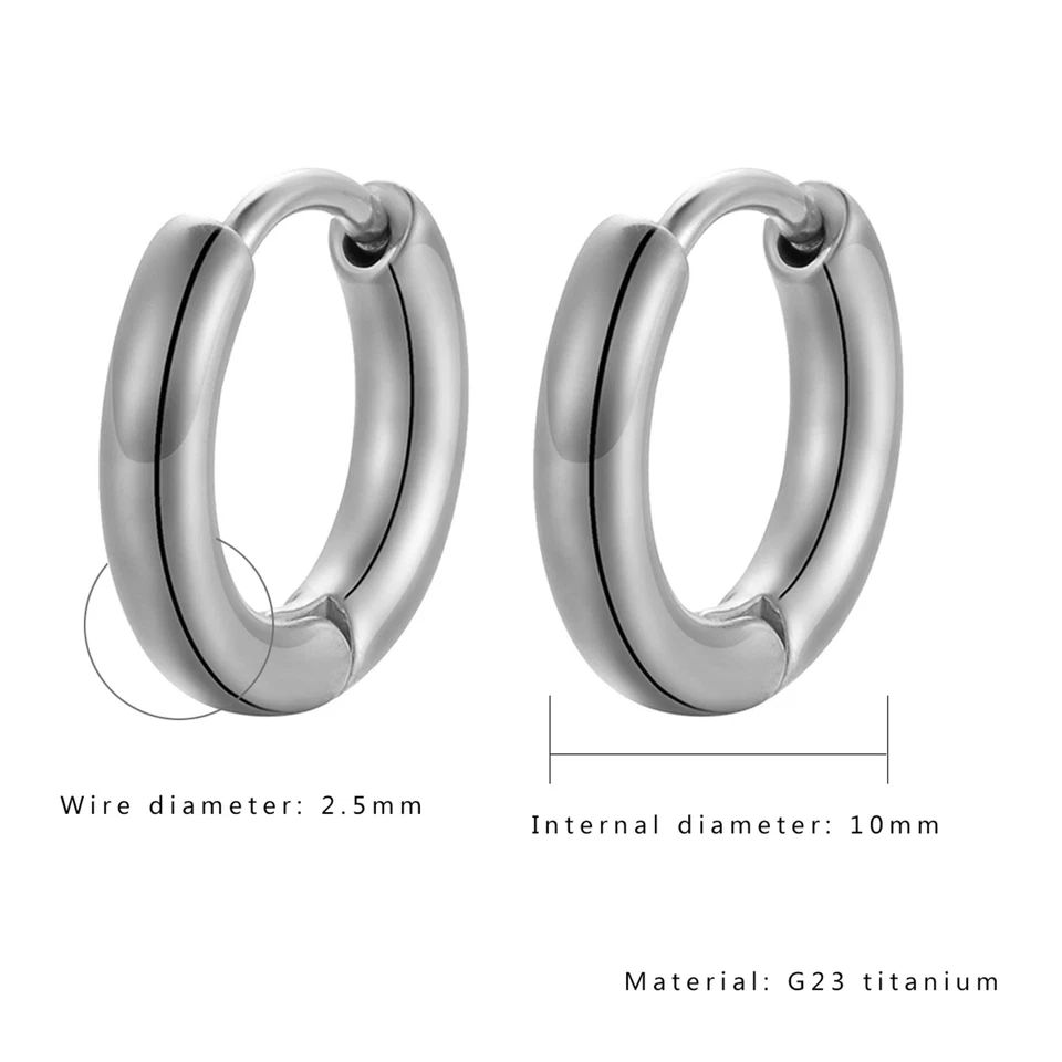 2pcs G23 Titanium Hoop Huggie Hinged Earrings Cartilage Studs for Men Women 10mm - Image 2 of 4