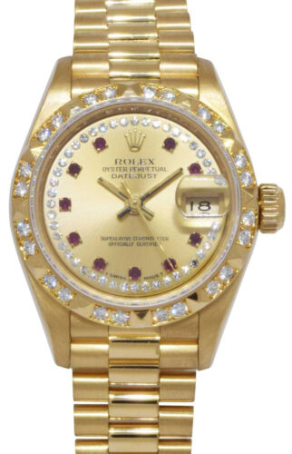 Rolex Datejust President 18k Gold Diamant/Rubin Pyramide 26mm Uhr B/P N 69258