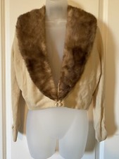 1950s Bernhard Altmann 100 Cashmere Mink Collar Cream Sweater Size Small.