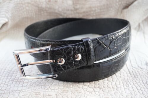 Luxury Black Alligator Crocodile Print LEATHER Men's BELT W 1.3 inch - Picture 2 of 12