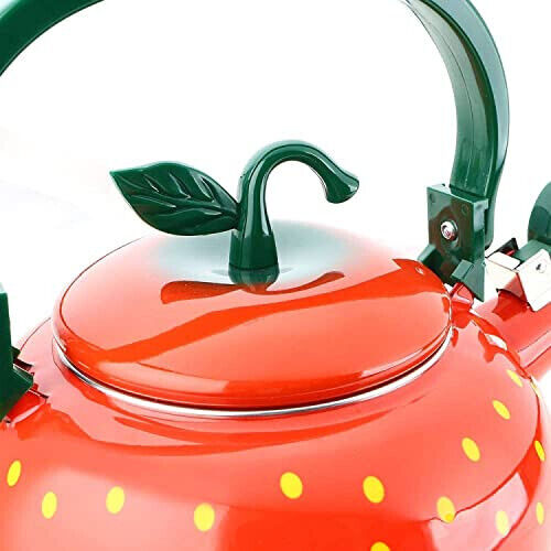 Whistling Tea Kettle for Stove Top Enamel on Steel Teakettle (2.3 Quart, Strawbe - Picture 8 of 10