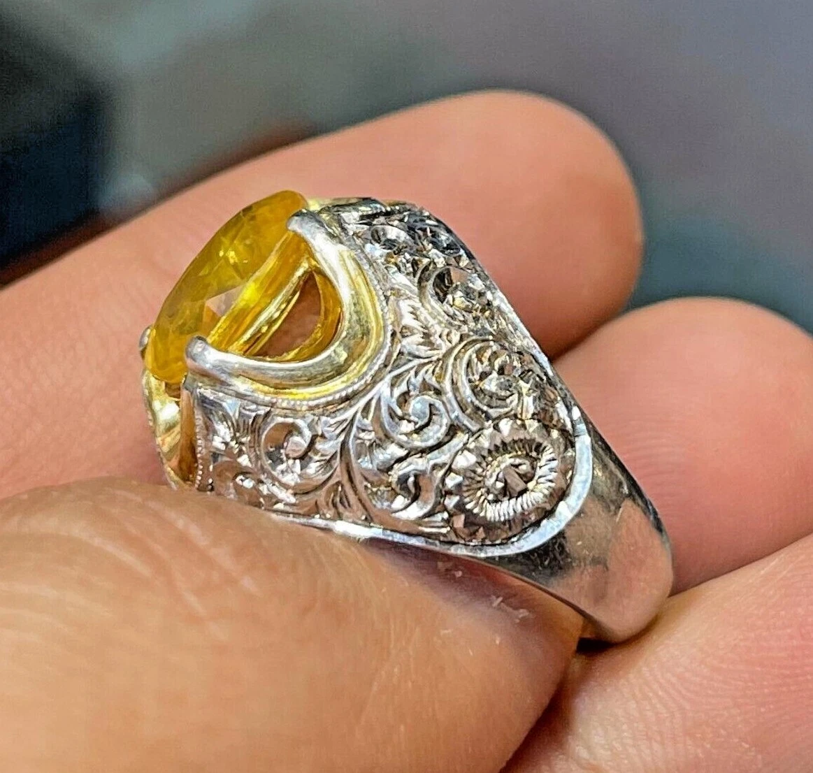 Natural Yellow Sapphire Gemstone with 925 Sterling Silver Ring for Men's  #533 | eBay