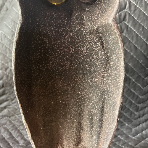 Genuine Antique Cast Iron Owl Andirons Spherical Amber Glass See Thru Eyes - Picture 10 of 21