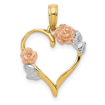 14k Gold bicolor Blume Herz Charm Anhänger 0,83 Zoll