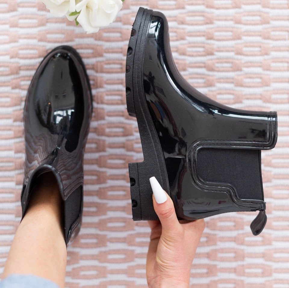 DAMEN FLACHE KNÖCHEL CHELSEA REGEN WELLIES WINTER SCHNEE WELLINGTON STIEFEL GRÖSSE