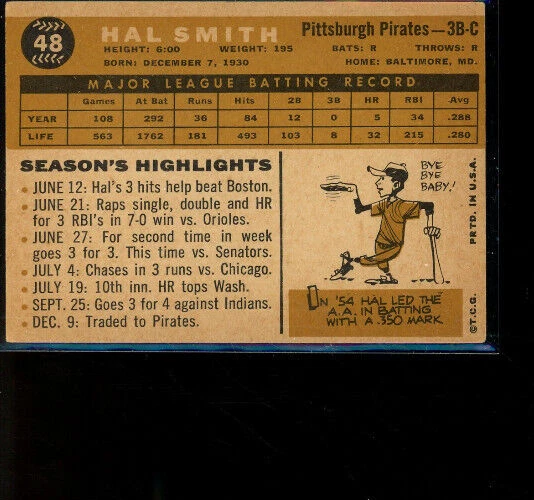 1960 Topps Hal Smith Pittsburgh Pirates #48 - Image 2 of 2