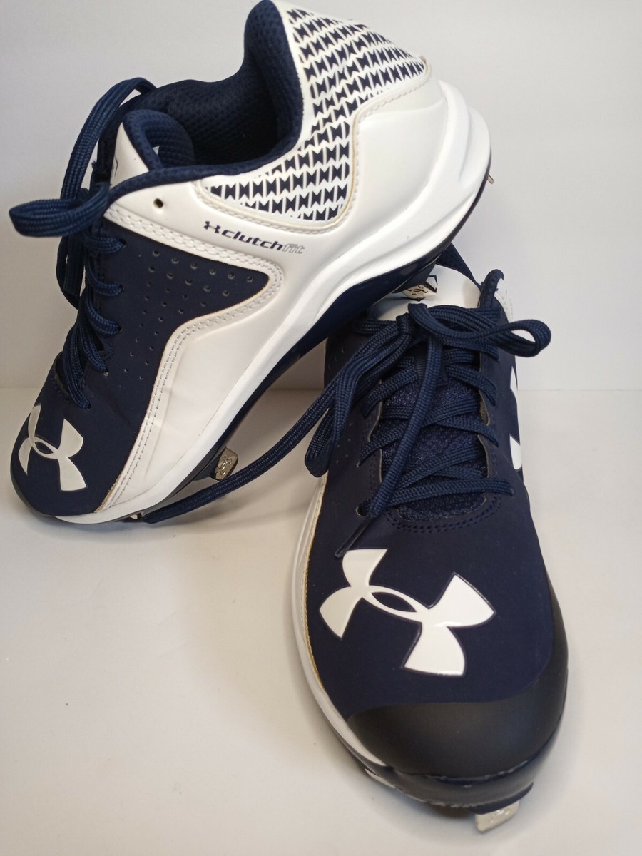 Under Armour Yard Low Metal Baseball Cleats White/Navy Men\'s 7.5 Under Armour Yard Low White Metal Baseball Cleats Shoes  main image 3