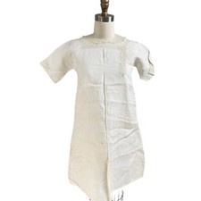 VTG White Linen Victorian Night Dress Chemise Square Neck Handmade Lace M/L
