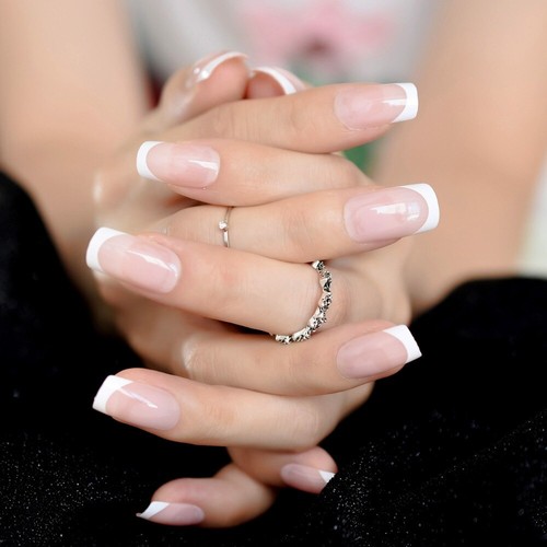 24Pcs Press On Nails Glue Gel On False Reusable Fake French Nail Tip Solid Color - Picture 15 of 93