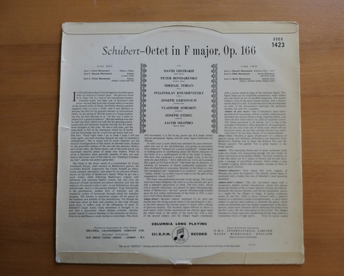 33CX 1423 Schubert Octet David Oistrakh Bondarenko Terian etc Columbia 1st B/G - Picture 5 of 5