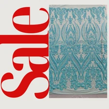 Damask Design Sequins Embroider 4 Way Stretch Mesh Fabric By Yard