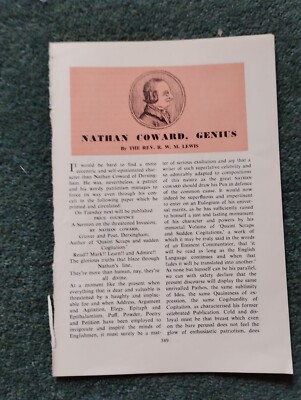 Sk42 Ephemera 1950er Artikel Nathan Feigling Genie von Rev R W M Lewis