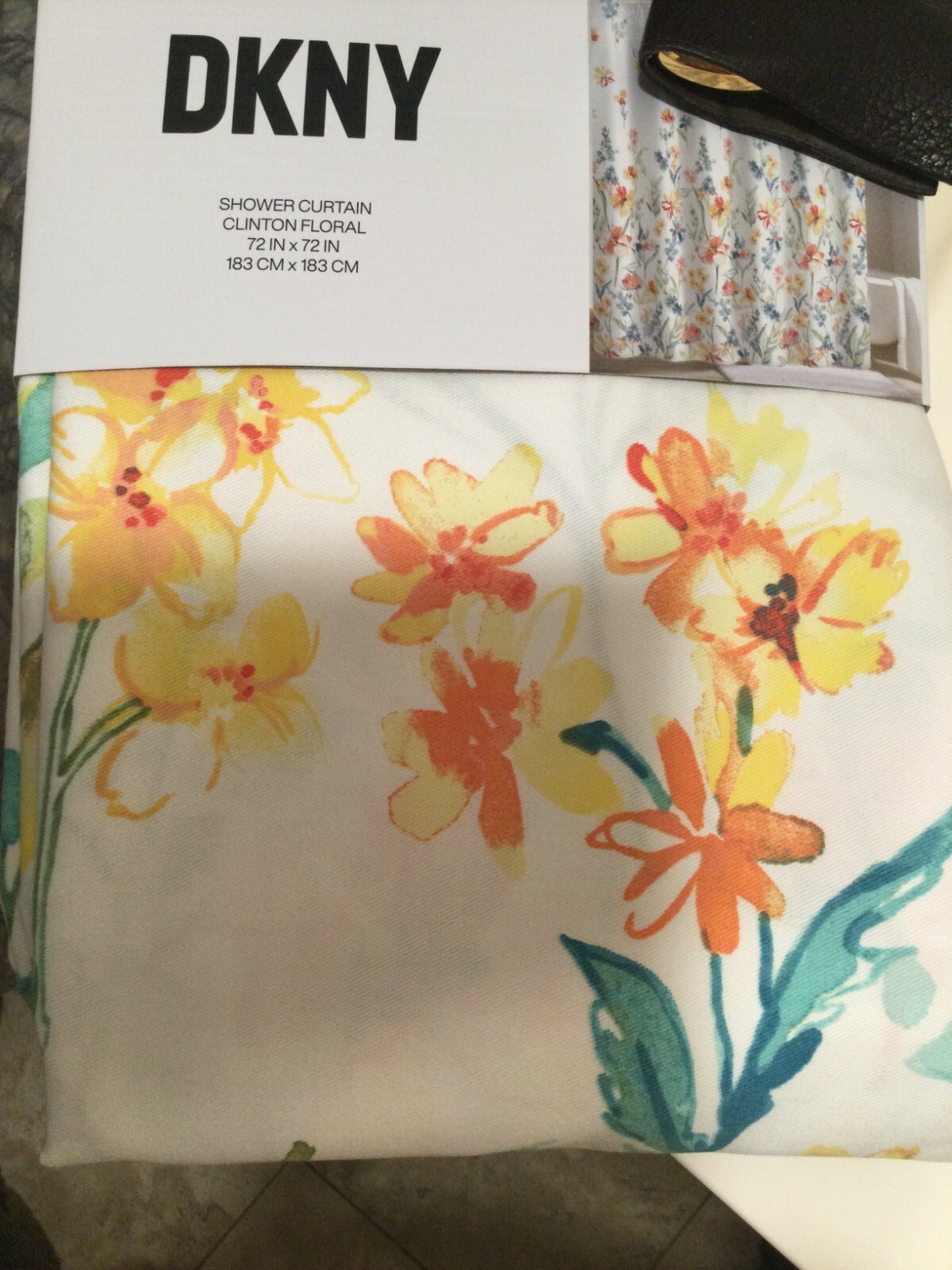 NEW DKNY FABRIC SHOWER CURTAIN 72” x 72” White, Green, Yellow, Orange