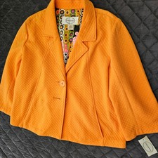Linea Donna Women Orange Cropped Jacket M Button Front Quilted Pattern Casual