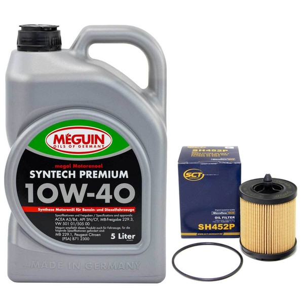 MotoröL Set 10W-40 Meguin 5 Liter + ÖLfilter SH 452 P FüR Opel Astra G Vectra B-image