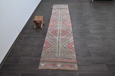Vintage Türkischer Läufer Teppich 2x11ft Wolle Anatolisch Handarbeit Flur Ous...