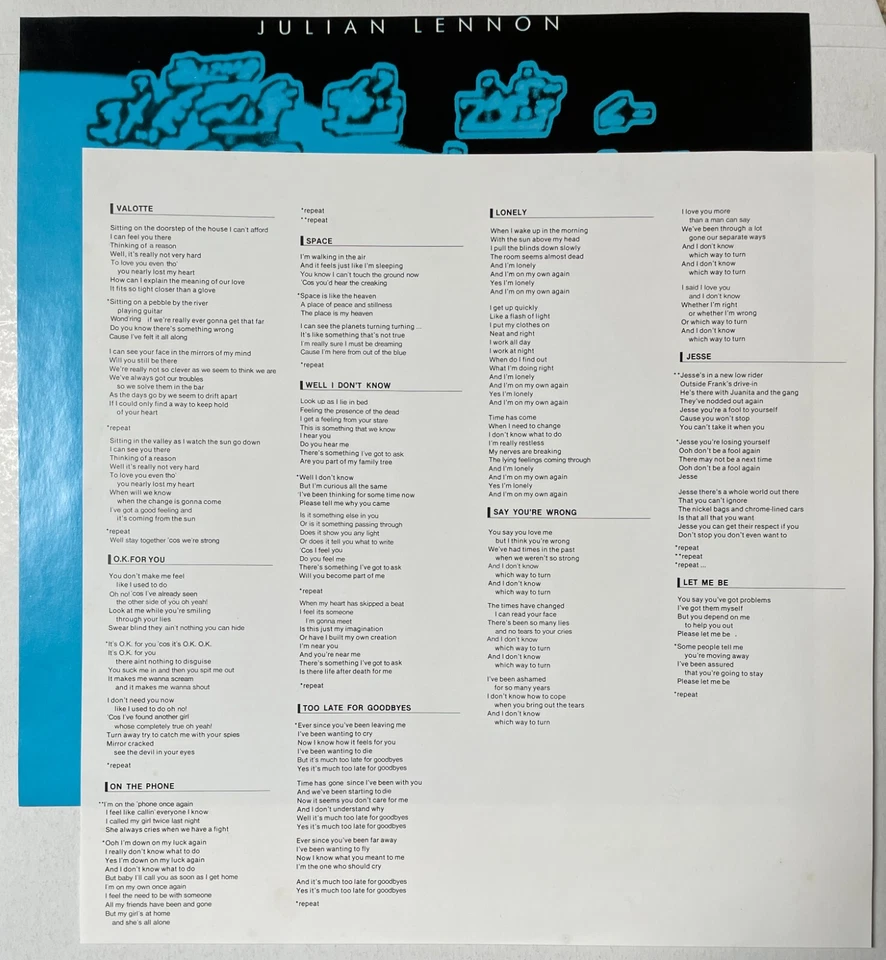 Julian Lennon - Valotte - Rare 1988 Japanese promo Limited LP w/ OBI + insert - Image 4 of 4