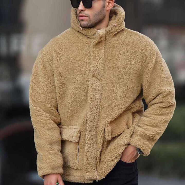 Men's Hooded Solid Color Casual Hoodie Coat Warm Polar Fleece Sweatshirt Outwear