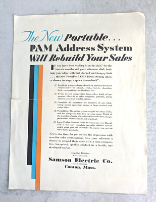 1930s Samson Electric Co PAM Address System Sales Brochure Vintage Electronics