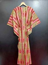 Indian Peach Tiger Printed Cotton Hippie Maxi Women Nightwear Caftan Dress
