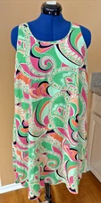 Crown Ivy Shift Dress L Pink Green Paisley Sleeveless Lined Preppy Beach Cruise