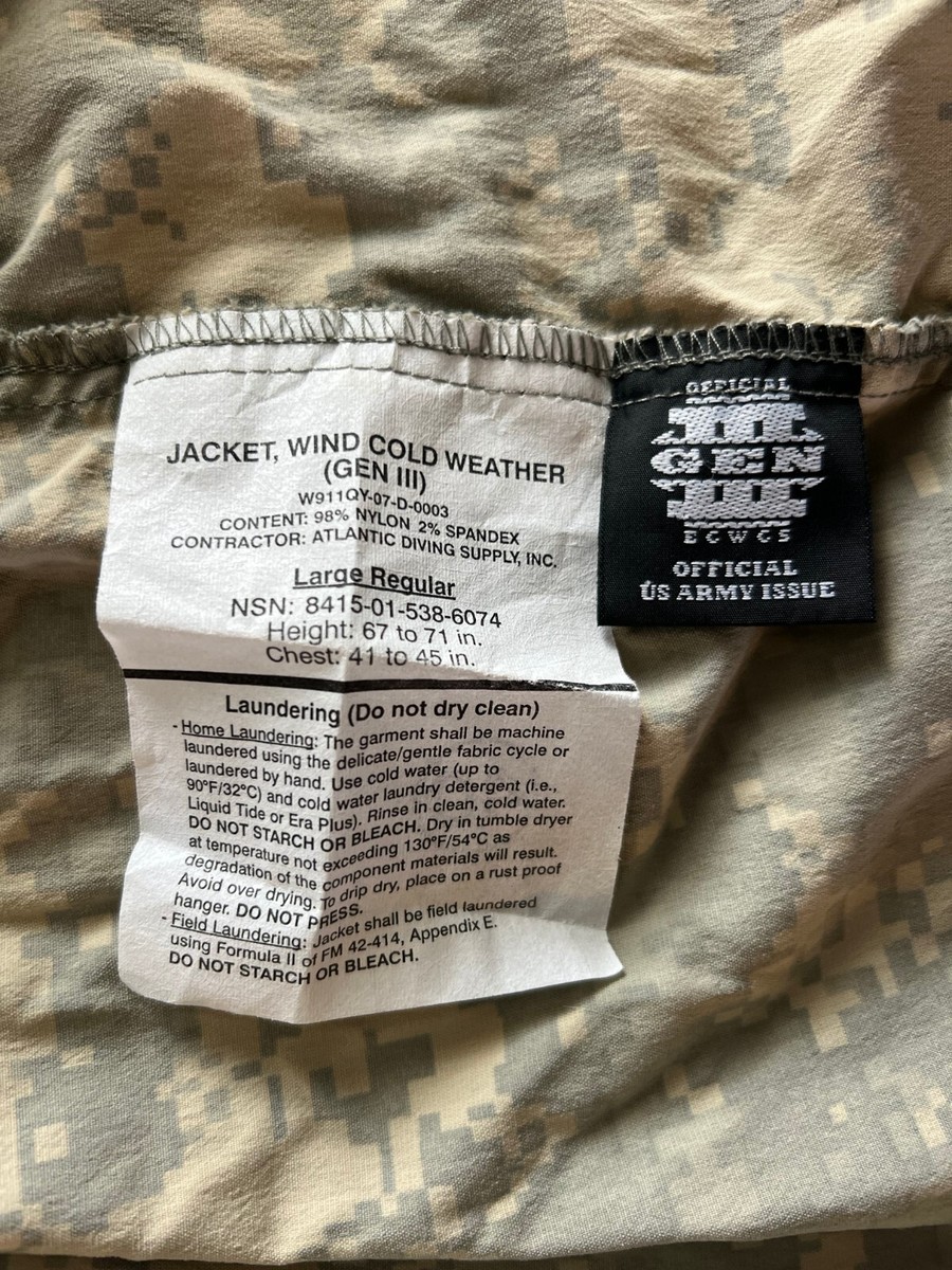 New Jacket wind Cold Weather Gen lll Size Large ACU Camo Soft