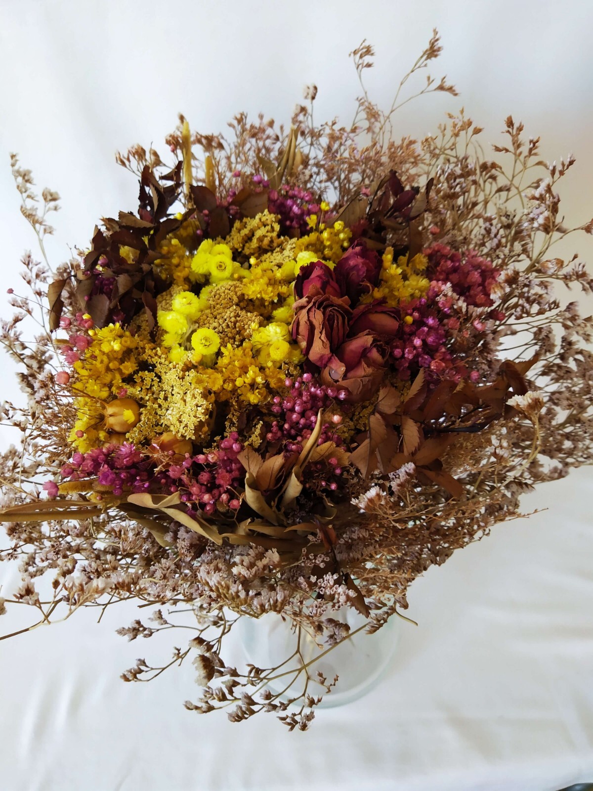 Bouquet rond de fleurs séchées premium, authentiques immortelles du Var de Provence
