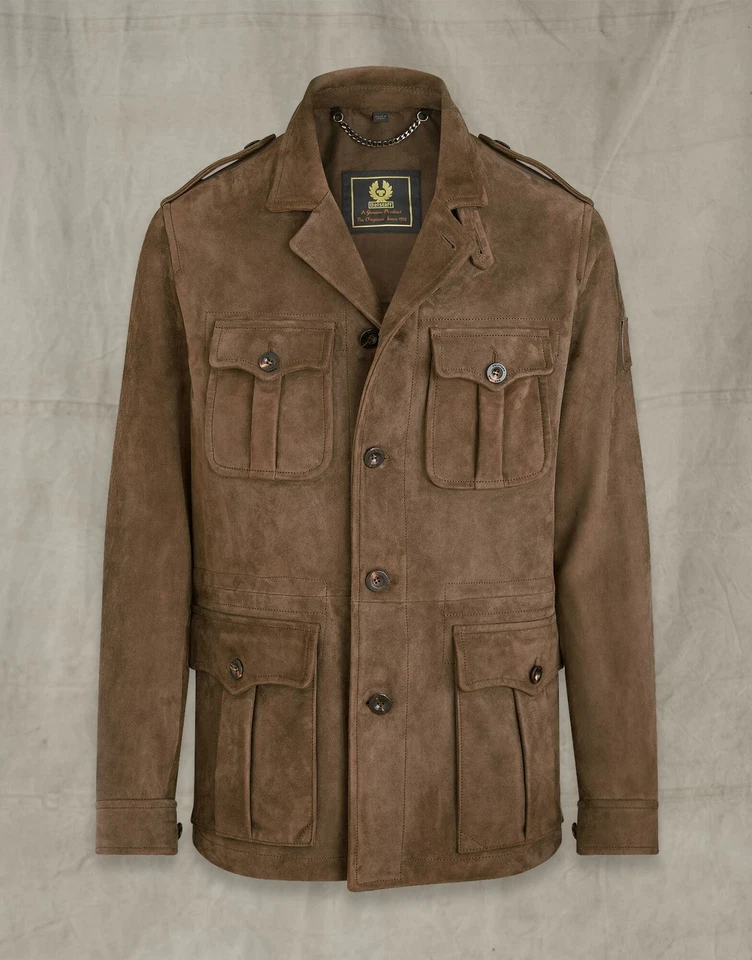 Chaqueta de safari Belstaff para hombre gamuza oliva pequeña UK36 IT46 RRP £1295 Foto 2 de 4