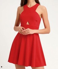 Lulus So Sophisticated Red Cutout Skater Sleeveless Mini Dress  XL