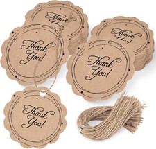SallyFashion 100PCS Thank You Tags, Brown Gift Tags with String Paper Hang Tags