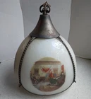 Vintage Patriotic Swag Lamp Shade Light 4 Panels Brass Lithographed Milk Glass