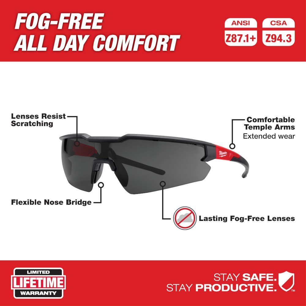Milwaukee 48-73-2018 Safety Glasses - Tinted Fog-Free Lenses | eBay